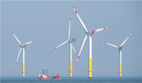 Offshore-Windpark in der Nordsee. Windräder auf dem Meer haben laut einer neuen Studie negativen Einfluss auf die Bestände von Seetauchern.