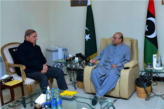 Pakistans Premierminister Shehbaz Sharif (l) zusammen mit dem neu gewählten pakistanischen Präsidenten Asif Ali Zardari.