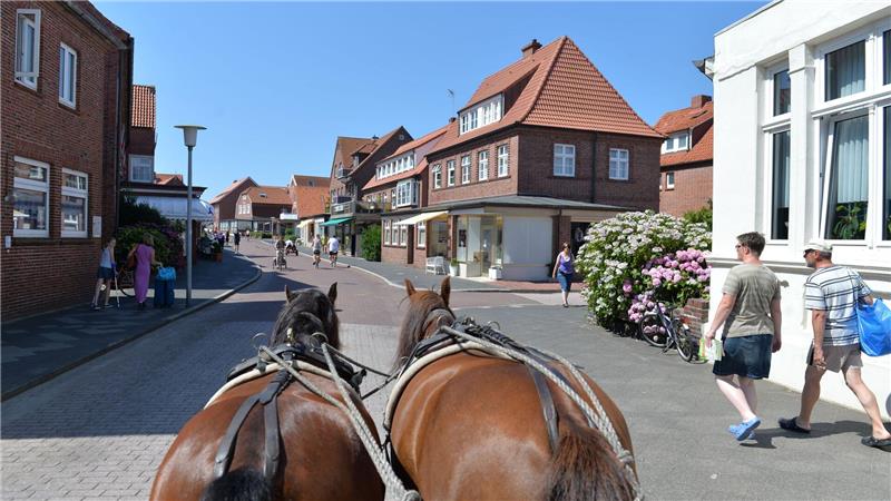 Pferdefuhrwerke prägen bislang das Bild auf der autofreien Nordseeinsel Juist. (Archivbild)
