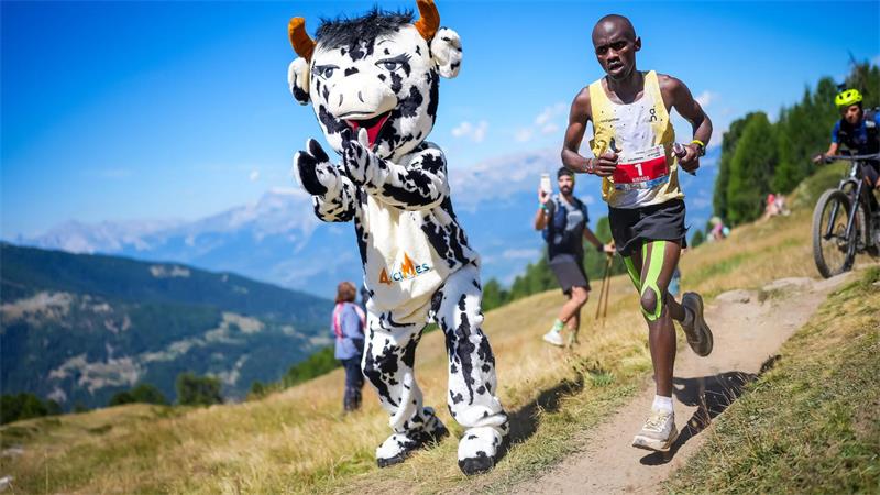 Philemon Ombogo Kiriago beim 53. Sierre-Zinal-Berglauf: Fan in Kuh-Kostüm sorgt für tierische Unterstützung