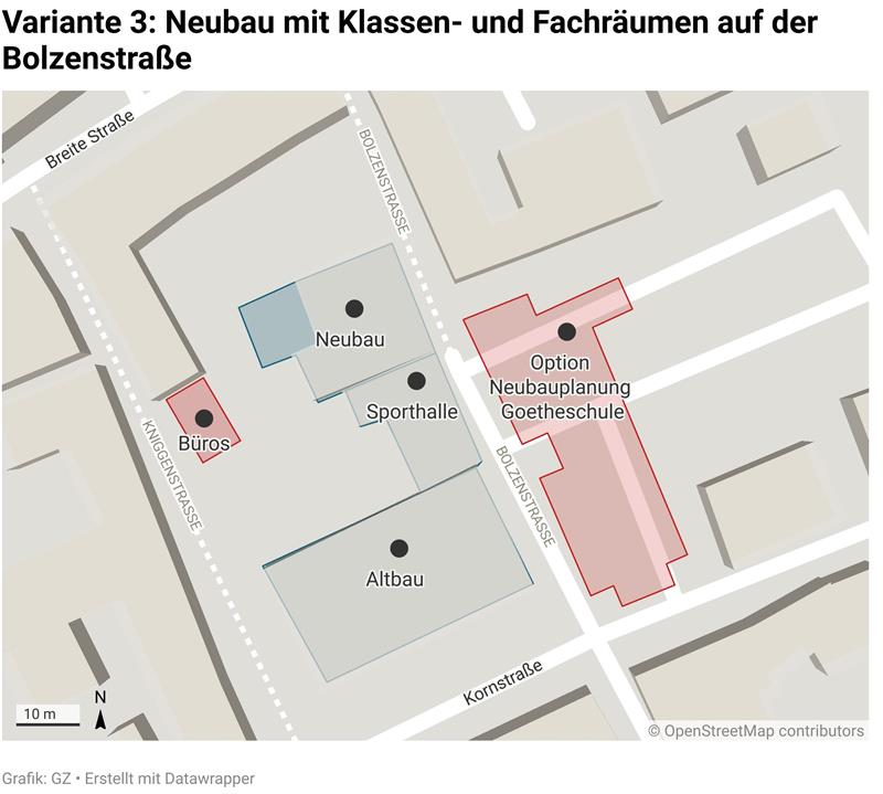 Ganztag-Probleme: Bei der Okeraner Grundschule fliegen die Fetzen Eine Kartenansicht zeigt, wo sich die einzhelnen Gebäude am Standort der Goetheschule platzieren.