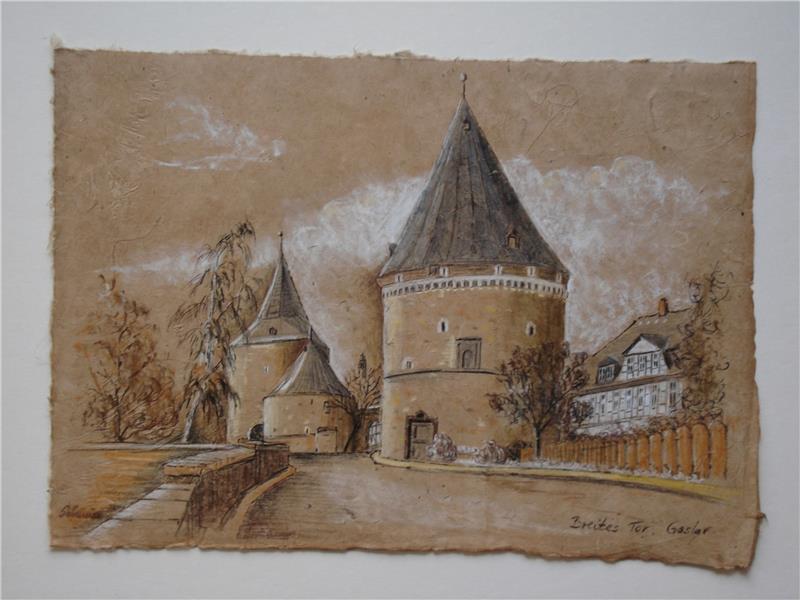 Erster Platz für den „Hüter des Welterbes“ Platz drei: Anika Sobania aus Liebenburg zeichnete mit Pastellkreiden diesen Blick aufs Breite Tor in Goslar.