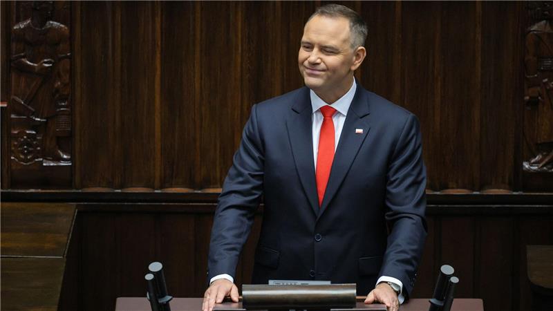Polens neuer Präsident Karol Nawrocki während seiner Antrittsrede. (Foto aktuell)