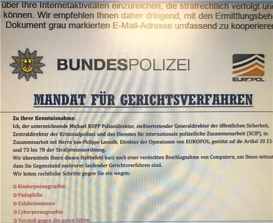 Post von der Bundespolizei? Wem Sexualstraftaten vorgeworfen werden, der bekommt wohl keine E-Mail. Es sei denn, es sind Betrüger am Werk.