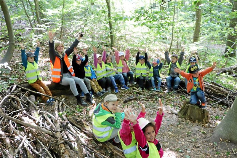 Junge Liebenburger Forscher im Wald unterwegs Prächtige Stimmung herrscht auf dem Waldsofa – von dort geht es zu den einzelnen Stationen der Woche im Liebenburger Wald.