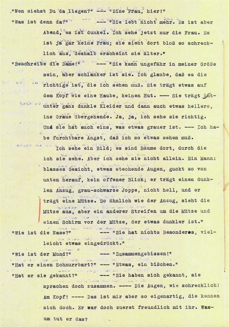 Mord-Ermittler ziehen eine Hellseherin hinzu Protokoll der Séance vom 18. Oktober 1928, die die Ermittler auf die Spur des Mörders führen sollte. Erst vor zwei Jahren wurde es im Nachlass von OB Klinge entdeckt.