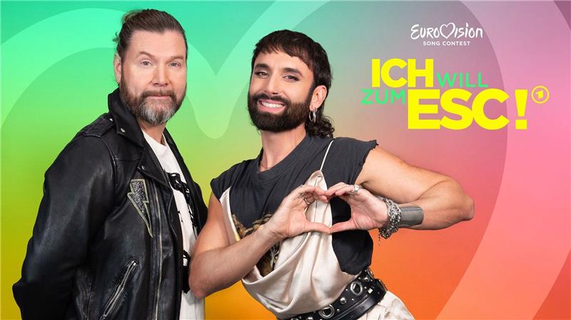 Rea Garvey (l) und Conchita Wurst in der Kulisse von «Ich will zum ESC!».