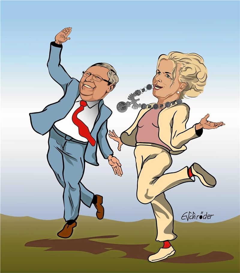 Recht gesprochen: Karikaturist Ernst Schröder sah nach dem Gerichtsurteil zur Oberbürgermeisterwahl Ende Juni eine jubelnde Verwaltungsspitze.
