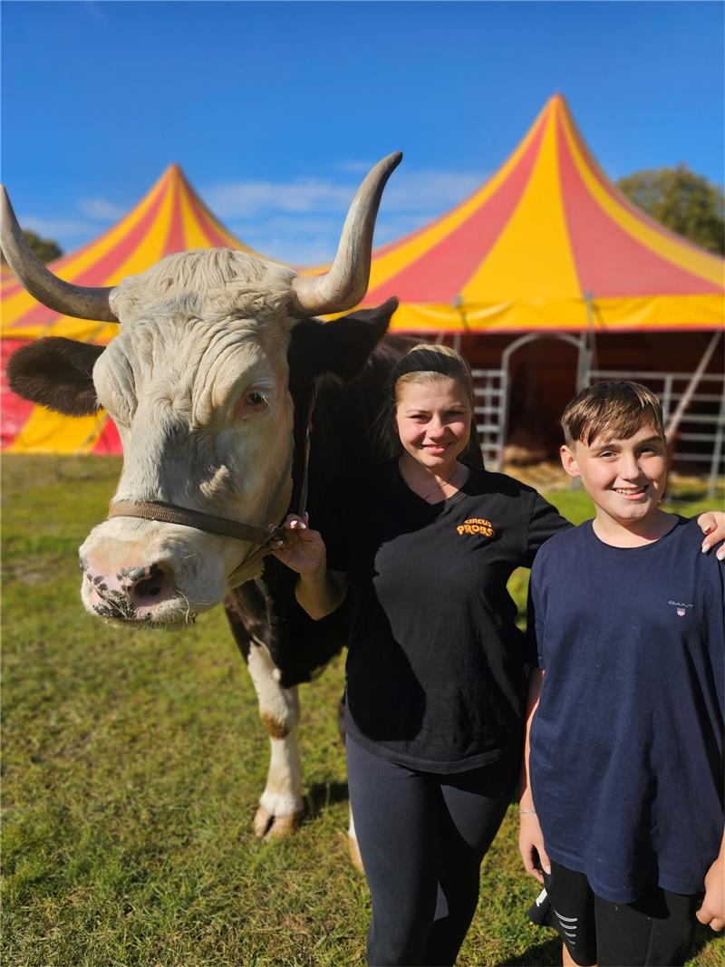 Rind Max, Stephanie Probst und Louis Buch sind bereit für ihren Zirkus. Foto: Sowa