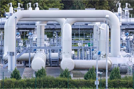 Rohrsysteme und Absperrvorrichtungen in der Gasempfangsstation der Ostseepipeline Nord Stream 1 und der Übernahmestation der Ferngasleitung OPAL in Lubmin.