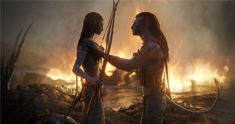 Bildgewaltiges Sequel: „Avatar 2 - The Way of Water” Sam Worthington als Jake Sully und Zoe Saldana als Neytiri in einer Szene des Films "Avatar 2: The Way Of Water".
