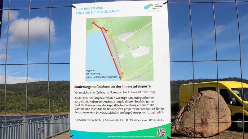 Sanierungsarbeiten: Für Besucher bleibt die Dammkrone der Innerstetalsperre in den kommenden Wochen gesperrt.