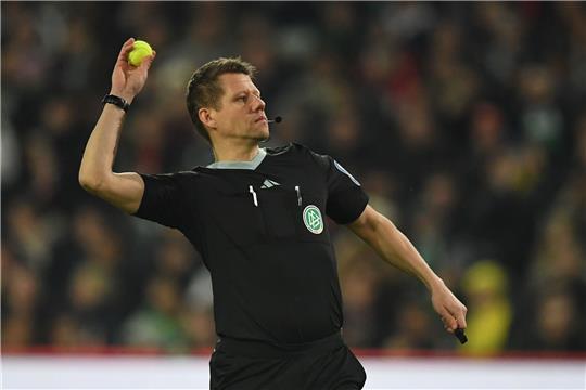 Schiedsrichter Patrick Ittrich wirft einen Tennisball vom Spielfeld.
