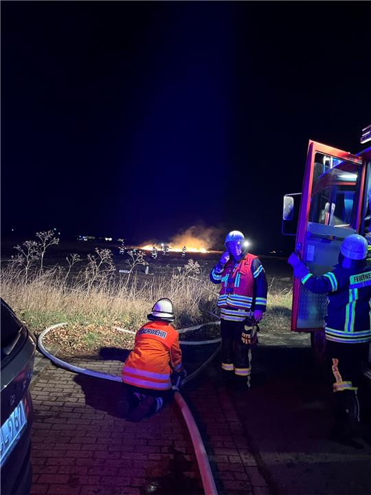 Schladen in der Silvesternacht: Auf dem Weg zum Flächenbrand am Badeteich werden die Einsatzkräfte mit Böllern attackiert. Foto: Feuerwehr Schladen