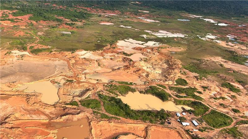 Was der Gold-Boom im Amazonas anrichtet Schlammige Gruben und rostbraune Wasserlöcher durchziehen den Regenwald.