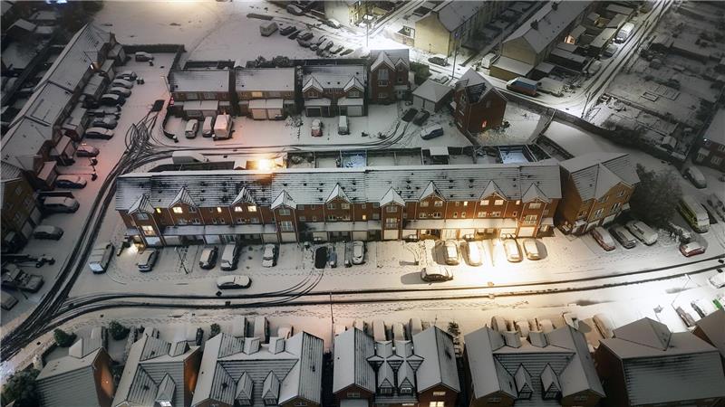 Schnee liegt in Consett in der Grafschaft Durham in Großbritannien,