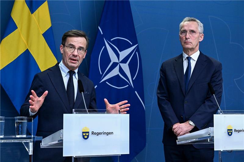 Schweden soll diesen Donnerstag Nato-Mitglied werden Schwedens Ministerpräsident Ulf Kristersson und NATO-Generalsekretär Jens Stoltenberg im März 2023 während einer Pressekonferenz in Stockholm.
