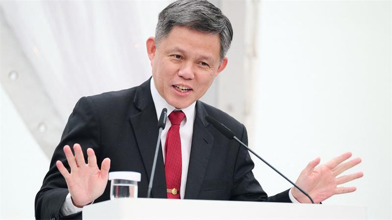 Singapurs Verteidigungsminister Chan Chun Sing bei der Veranstaltung zur Taufe des ersten von vier Offshore-Patrouillenschiffen (OPV) für sein Land.  