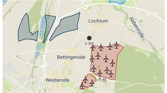 So könnte es aussehen: Nahe Lochtum, Bettingerode und Westerode soll ein Windpark entstehen. Die Bürgerinitiative „Windkraftfreier Harzblick“ will dies verhindern.