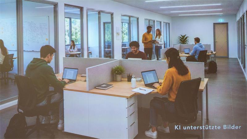 Animation von Menschen am Arbeitsplatz im Büro.