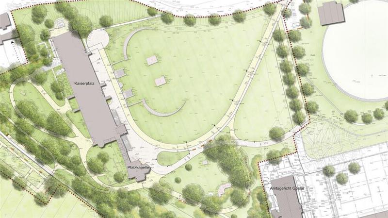 Weg frei für die neuen Pfalz-Wege in Goslar So sieht der aktuelle Wegplan für die Grünflächen rund um die Kaiserpfalz aus. Details können sich im Zuge der Umsetzung noch verändern, sagt die Stadtverwaltung.
