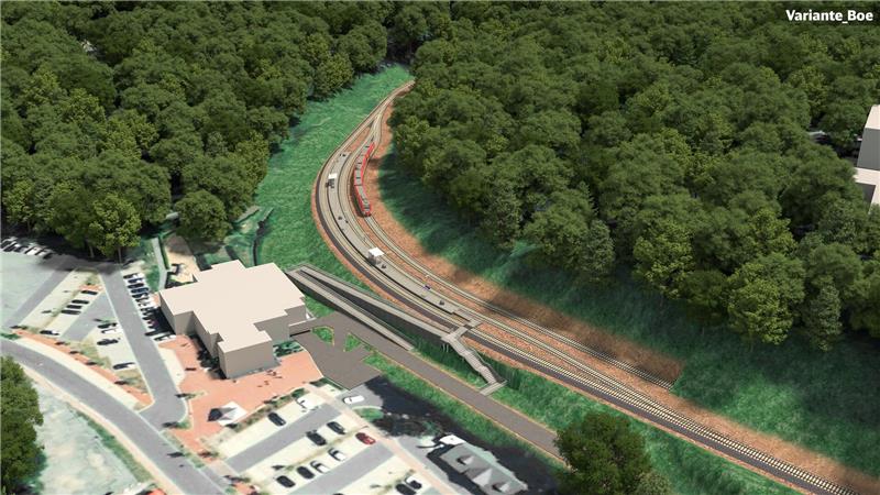 Die Grafik zeigt das Modell des künftigen Braunlager Bahnhofs am Großparkplatz.