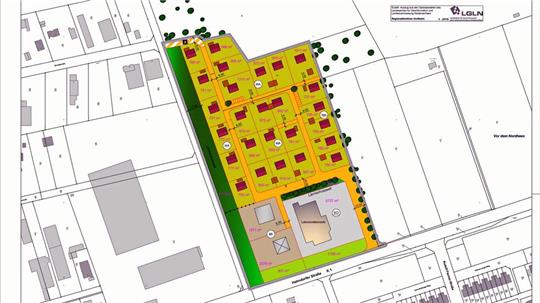 So sieht die Planung für das 45.000 Quadratmeter große Wohngebiet mit Nahversorger für Jerstedt aus. Grafik: Stadt Goslar