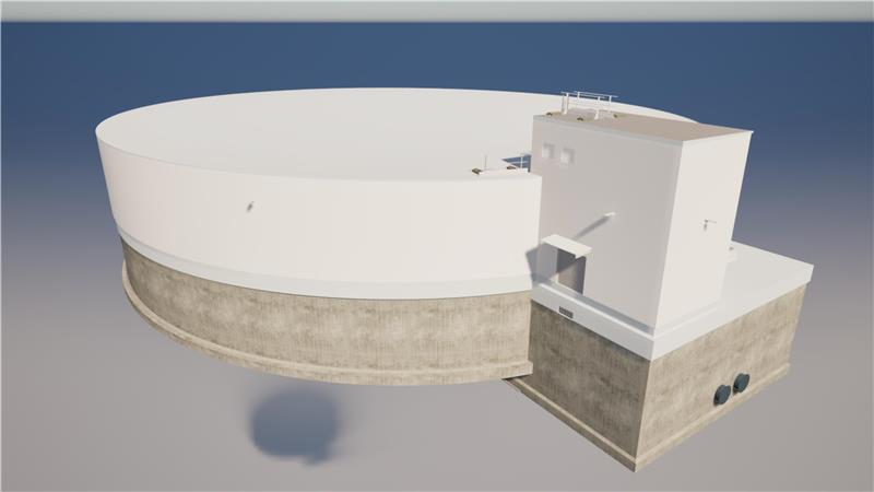 Die Abbildung zeigt den Entwurf des neuen Hochbehälters der Harzwasserwerke mit einer runden Wasserkammer von rund 50 Metern Durchmesser.