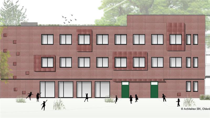 Grundschule Oker: Stadtrat einstimmig für Anbau So stellen sich die Oldenburger Architekten den Anbau vor: Die Ansicht zeigt die Südseite. Foto: Stadt Goslar