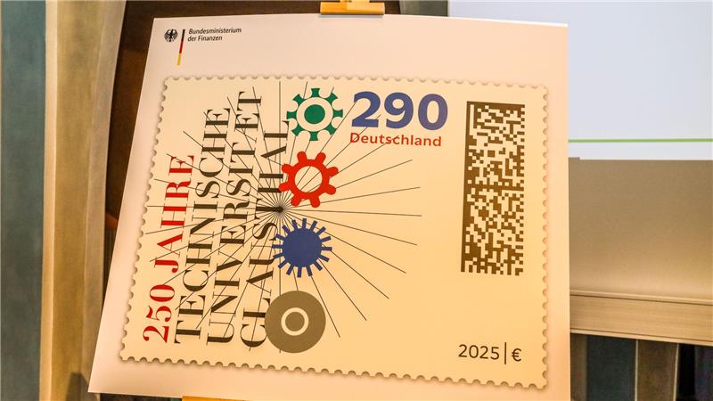 Politiker und Postwertzeichen Sonderbriefmarke zu Ehren des 250-jährigen Bestehens der TU Clausthal.
