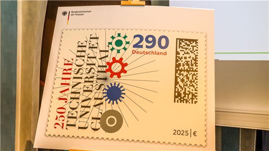 Sonderbriefmarke zu Ehren des 250-jährigen Bestehens der TU Clausthal.