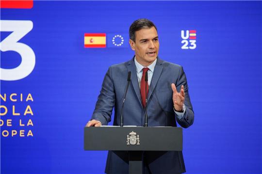 Spaniens Ministerpräsident Pedro Sánchez bei der Vorstellung der Prioritäten der spanischen EU-Ratspräsidentschaft in Madrid.