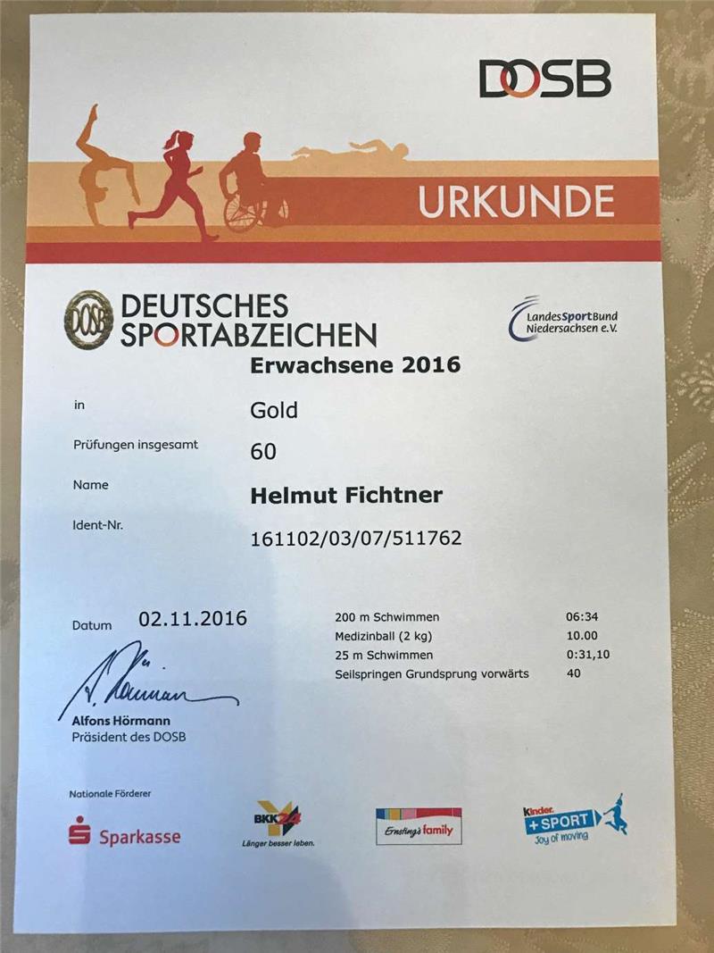 Sportabzeichen Helmut Fichtner, 2016