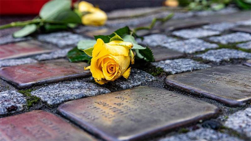 Das Foto zeigt in den Boden eingelassene Gedenksteine mit Namensgravur.