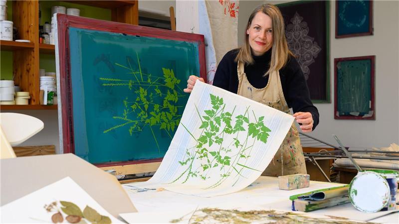 Susan Krieger bedruckt vor allem Tischwäsche und Geschirrhandtücher. 