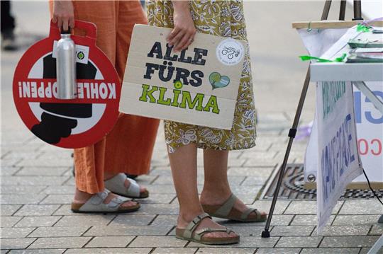 Teilnehmer halten bei Protesten der Klimaschutzbewegung Fridays for Future Plakate.
