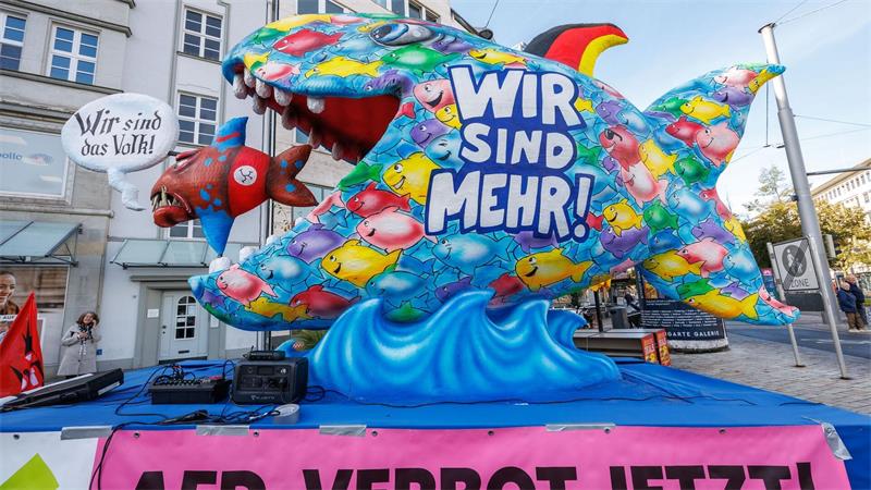Bunter Fisch auf Berlinreise: Bündnis wirbt für AfD-Verbot Tilly ist für seine großen Kunstwerke bekannt.