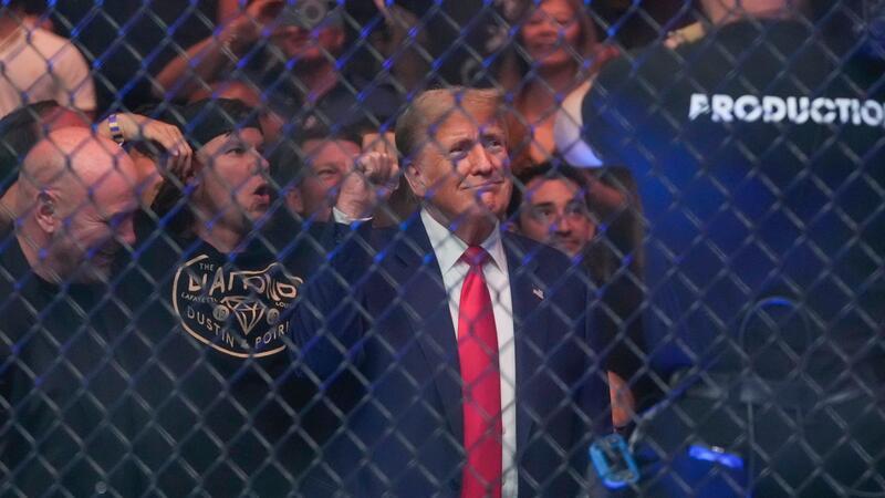Trump hinter Gittern? Hier besucht der ehemalige US-Präsident einen UFC-Käfigkampf.