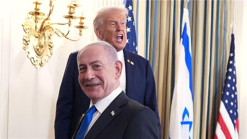 Bilder des Tages US-Präsident Donald Trump und der israelische Ministerpräsident Benjamin Netanjahu nehmen an einer Pressekonferenz im Weißen Haus teil.