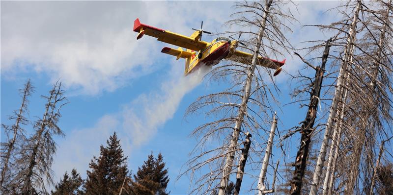 Weiter Ungereimtheiten nach Brockenbrand Über die Anschaffung eigener Löschflugzeuge, wie das der italienischen Feuerwehr wird in dieser Woche auch im Kreistag in Wernigerode beraten. Fotos: Matthias Bein/dpa