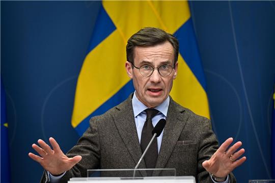 Ulf Kristersson ist Ministerpräsident von Schweden. Hier bei einer Pressekonferenz zur schwedischen NATO-Bewerbung.