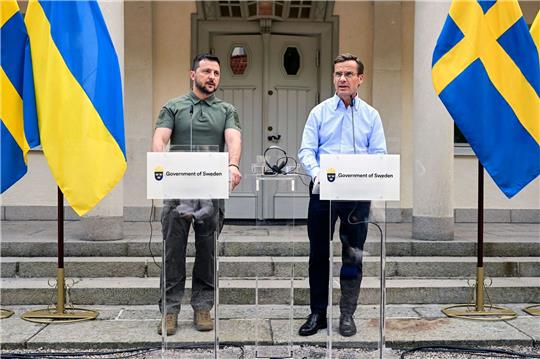 Ulf Kristersson und Wolodymyr Selenskyj informieren über die Ergebnisse der Gespräche.