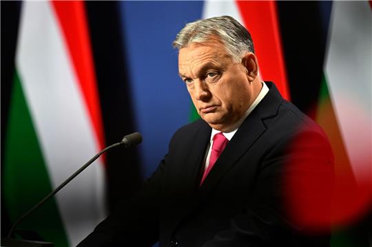 Ungarns Ministerpräsident Viktor Orban während einer internationalen Pressekonferenz.