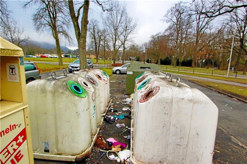 Unrat zwischen Sammelcontainer am Osterfeld in Goslar. Foto: Epping