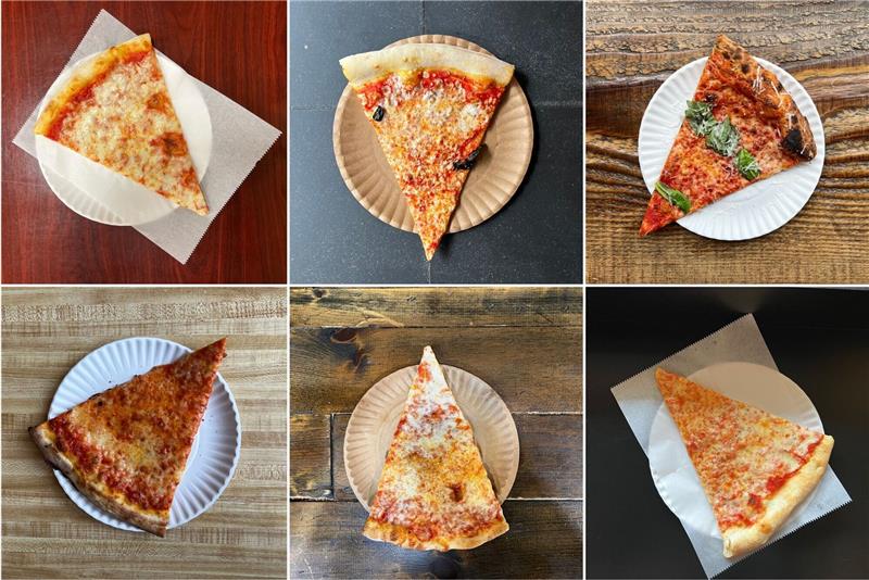 Wie wurde die New York Pizza zum Kult? Verschiedene «cheese slice»-Pizzastücke sind bereit, gegessen zu werden.