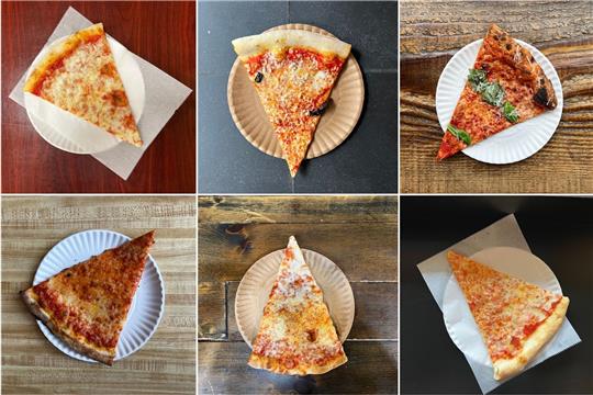 Verschiedene «cheese slice»-Pizzastücke sind bereit, gegessen zu werden.
