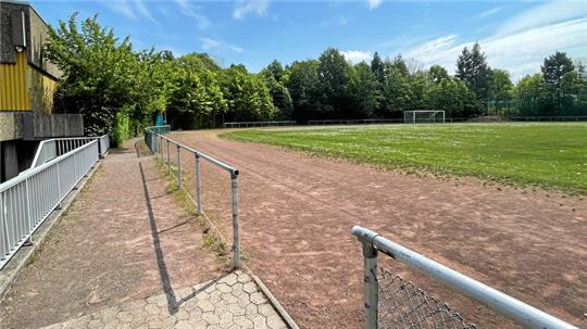 Von der Blümchenwiese wieder zu einer wettkampftauglichen Anlage: Das ist der Plan für den Sportplatz an der Goldenen Aue. Stadt und Landkreis müssen sich aber übers Bezahlen einig werden.