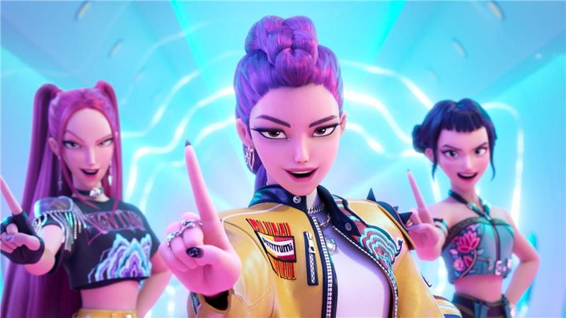 Von links nach rechts: Mira, Rumi und Zoey - die Heldinnen aus dem Animationsfilm „KPop Demon Hunters“. (Netflix-Bild)