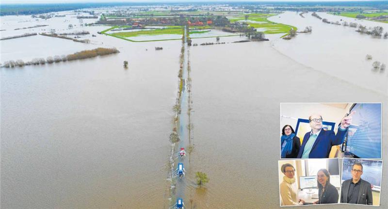 Ein Besuch in Niedersachsens Hochwasservorhersage-Zentrale Vor Weihnachten standen viele Regionen in Niedersachsen unter Wasser. Foto: Fotos: dpa (2), Likus (2), Collage: Jürgen Runo
