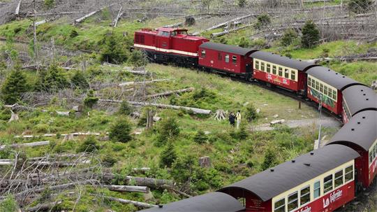 Wegen der hohen Waldbrandgefahr fahren auf der Brockenstrecke vorerst wieder Diesellokomotiven statt Dampfloks. (Archivbild)